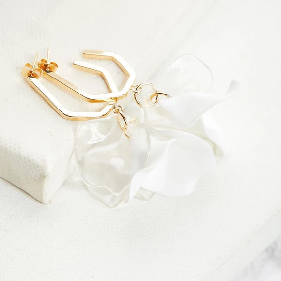 Rashida Clear Petal Statement Drop Earrings - Picture 2 of 8